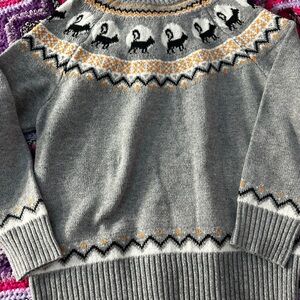 Gray Sweater with Black and White Pattern